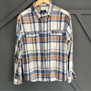 George men’s flannel large tan navy